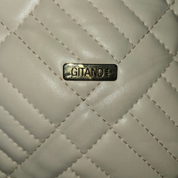 Vintage 1980s Gitano Accessories Off White Quilted Vegan Leather Shoulder Bag To - Picture 4 of 5